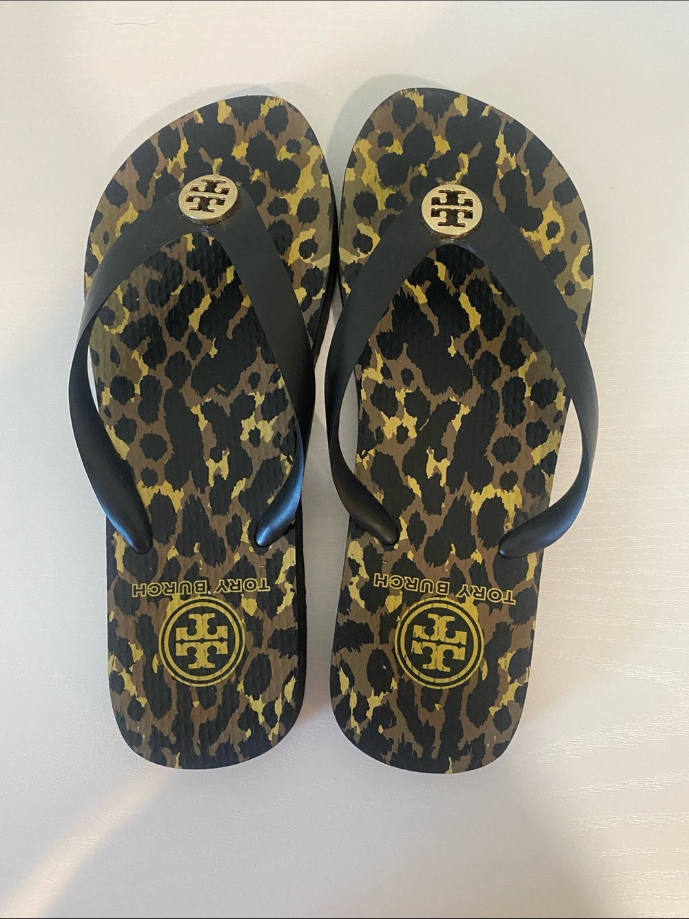 Tory Burch Kids Leopard Print Flip Flops - Black and Gold Accents